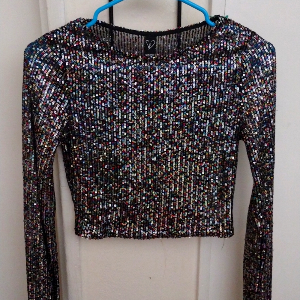 windsor sparkly rainbow long sleep crop top size m
